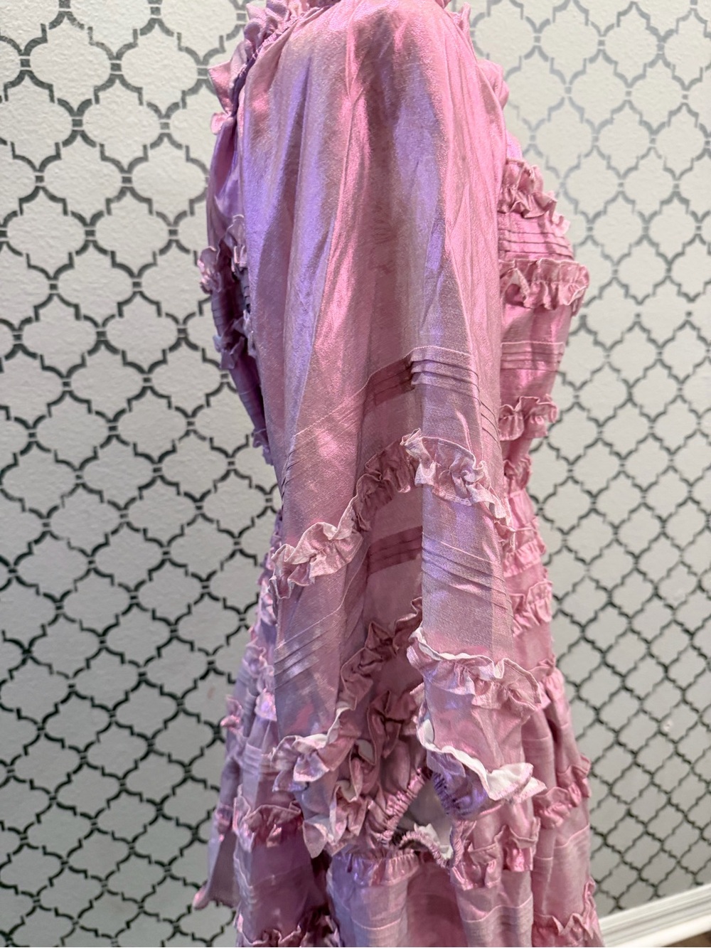 NWT Cynthia Rowley 100% Silk Metallic Blush Ruffle Dress Size Small - Picture 9 of 15